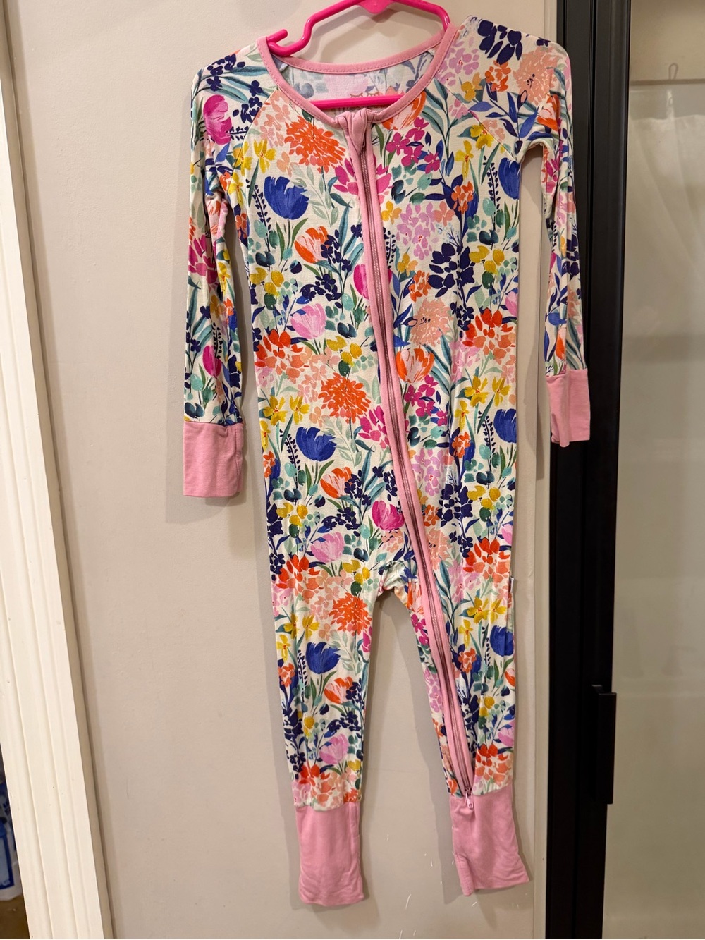 Little Sleepies Multicolor Floral Zip One-Piece with Pink Trim